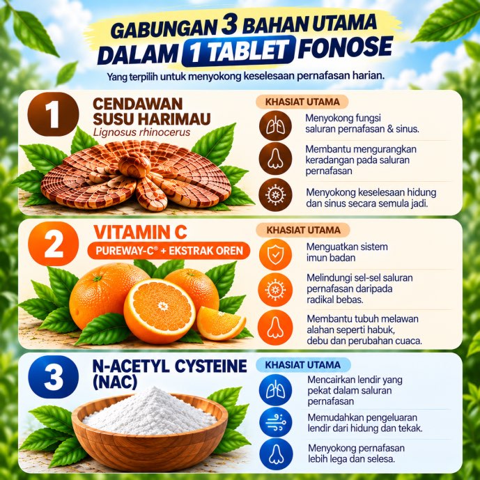 Gabungan 3 bahan utama dalam 1 tablet Fonose